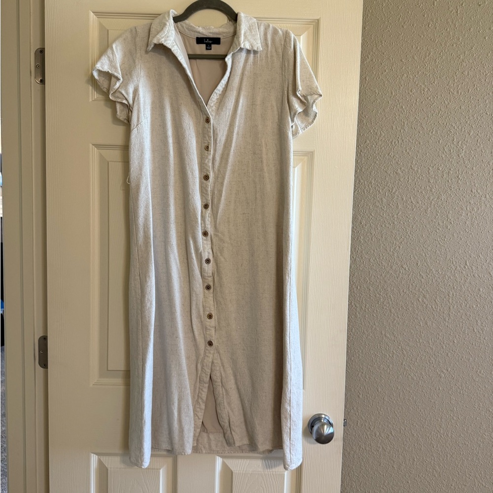 Lulu's Cream Button-Up Midi Dress
